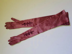 Vintage Long satin magenta opera length evening gloves size 7