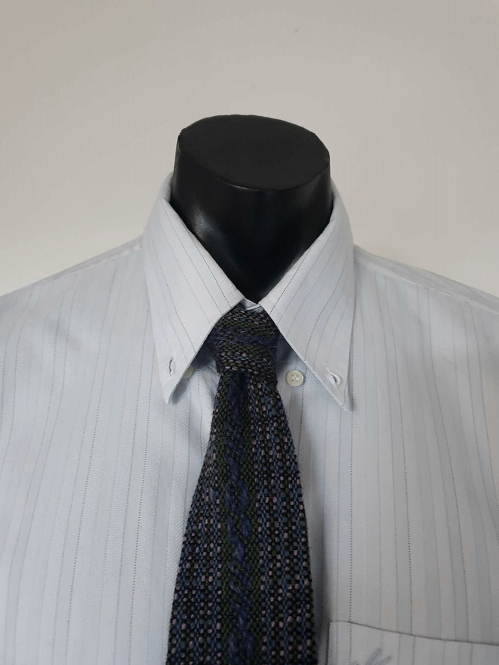 Vintage Handwoven blue grey wool tie with square blade by A. Pincus