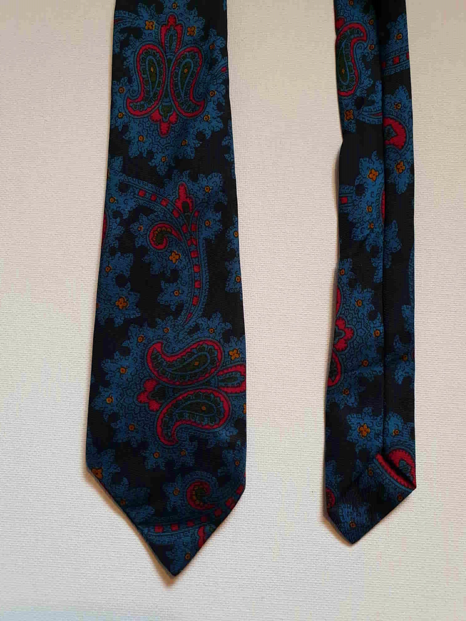 vintage 1960s blue silk paisley tie and pocket square set by boston