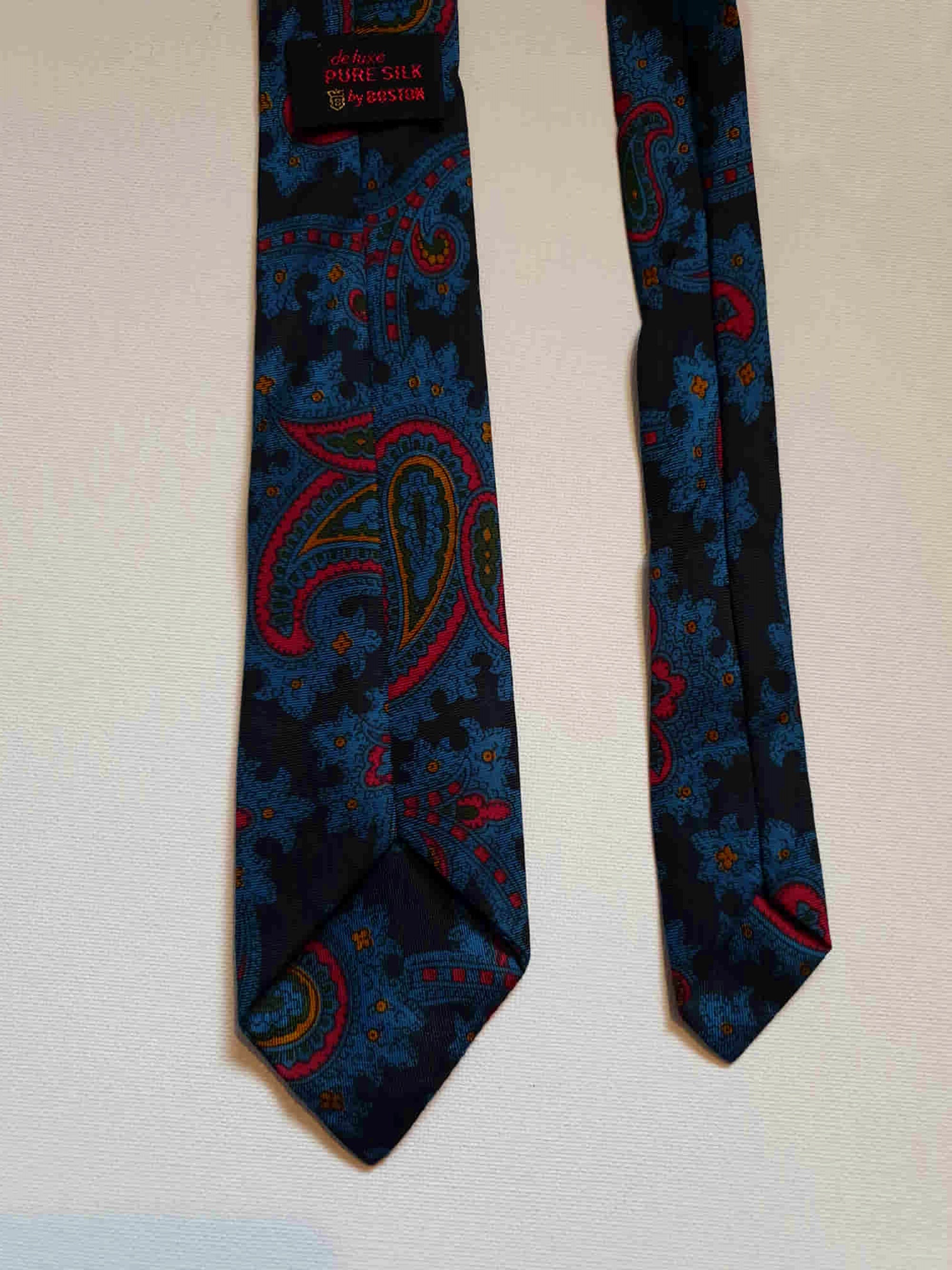 vintage 1960s blue silk paisley tie and pocket square set by boston