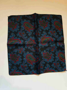 vintage 1960s blue silk paisley tie and pocket square set by boston