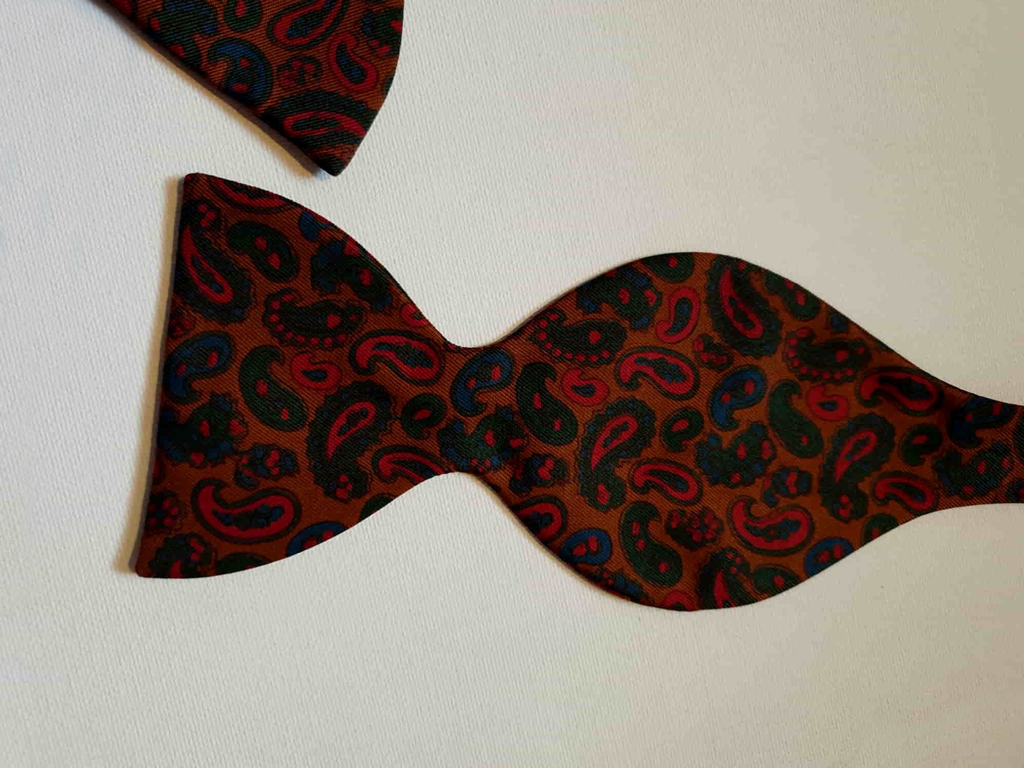 vintage copper silk paisley bow tie - tie your own 