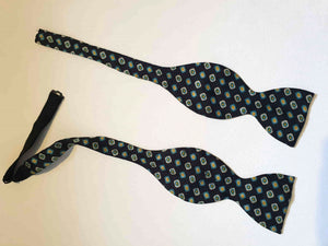 Tie your own bow tie - black and blue silk. two piece, detachable. Made in England