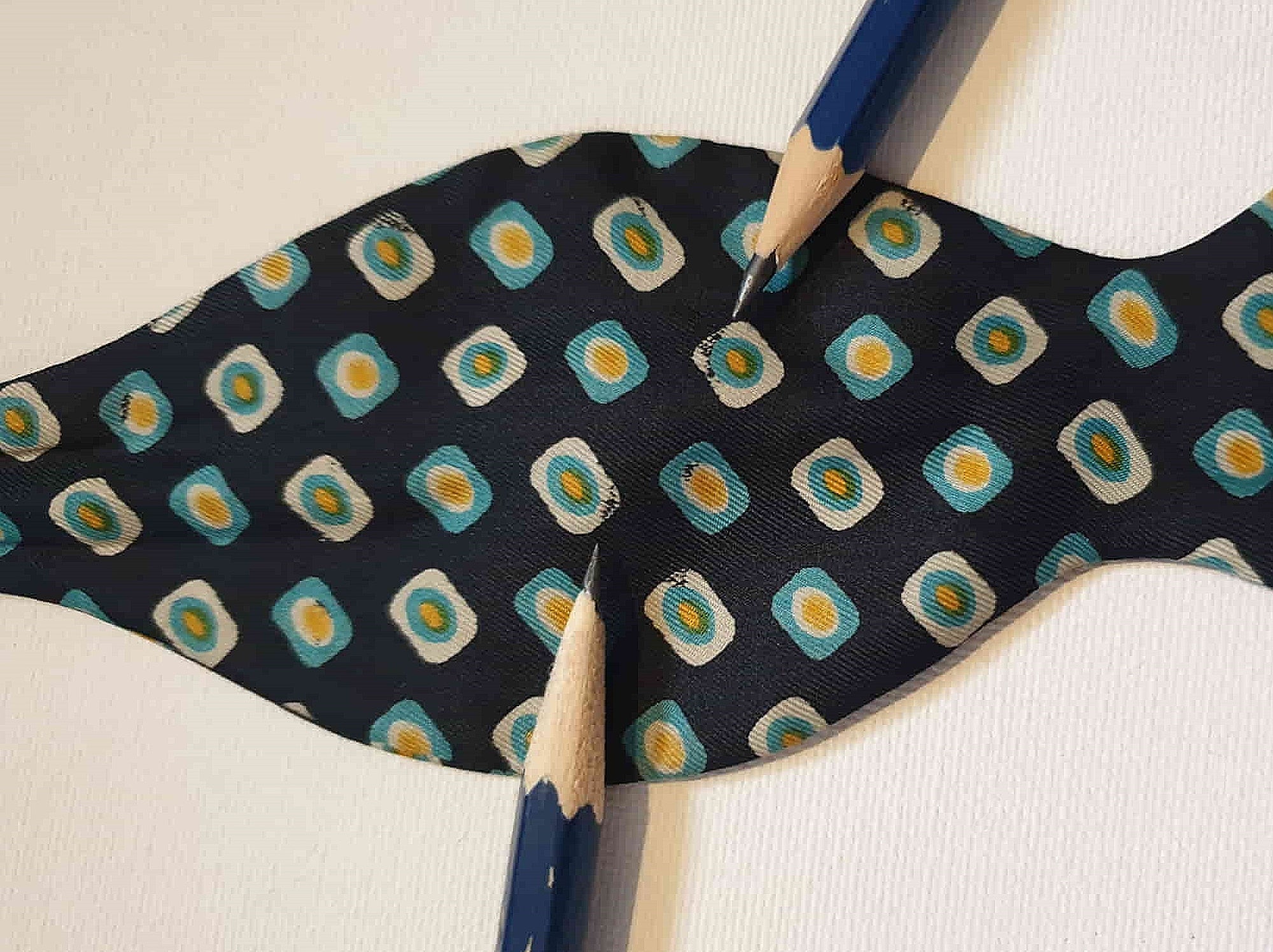 Tie your own bow tie - black and blue silk. two piece, detachable. Made in England