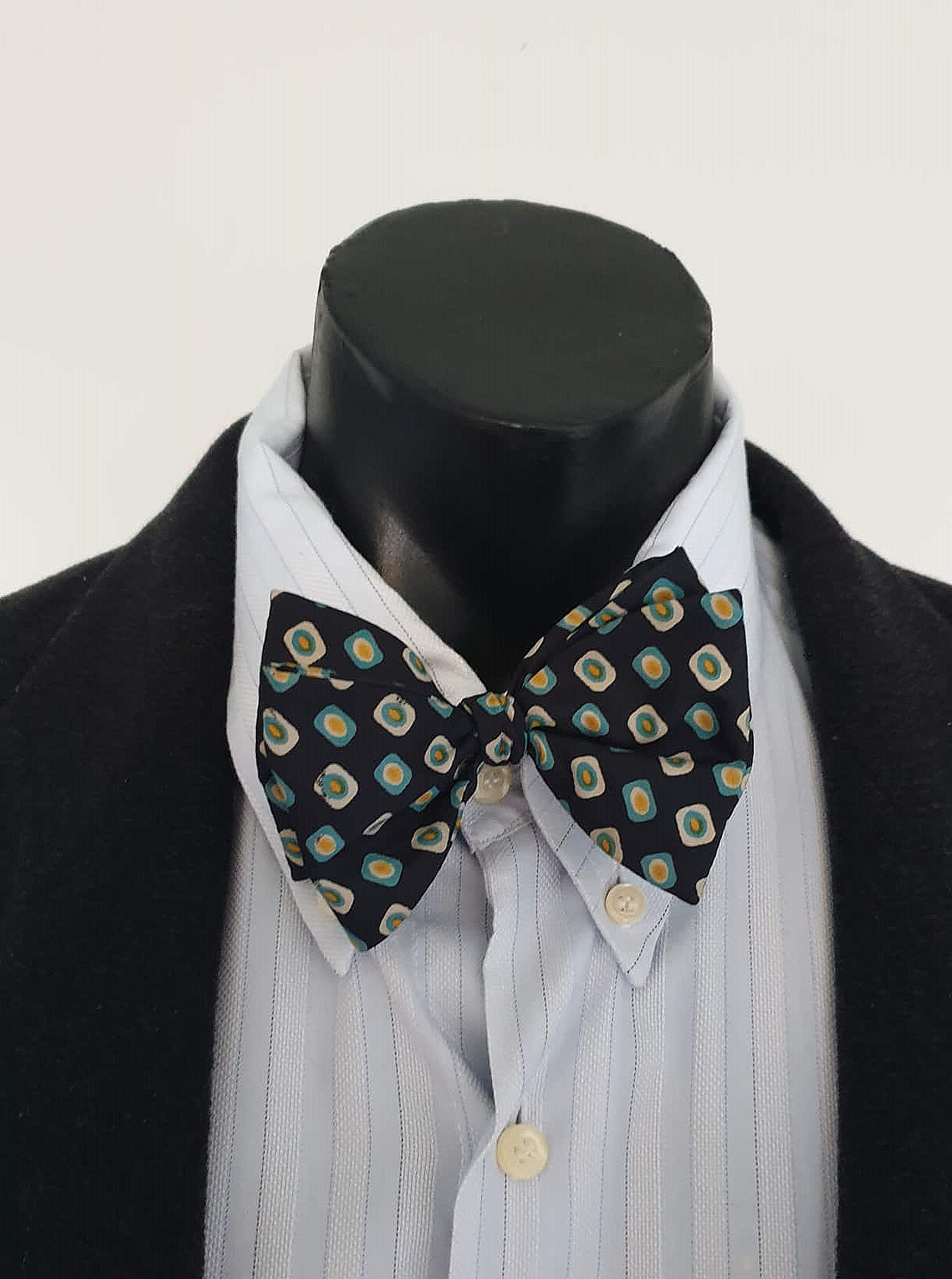 Tie your own bow tie - black and blue silk. two piece, detachable. Made in England