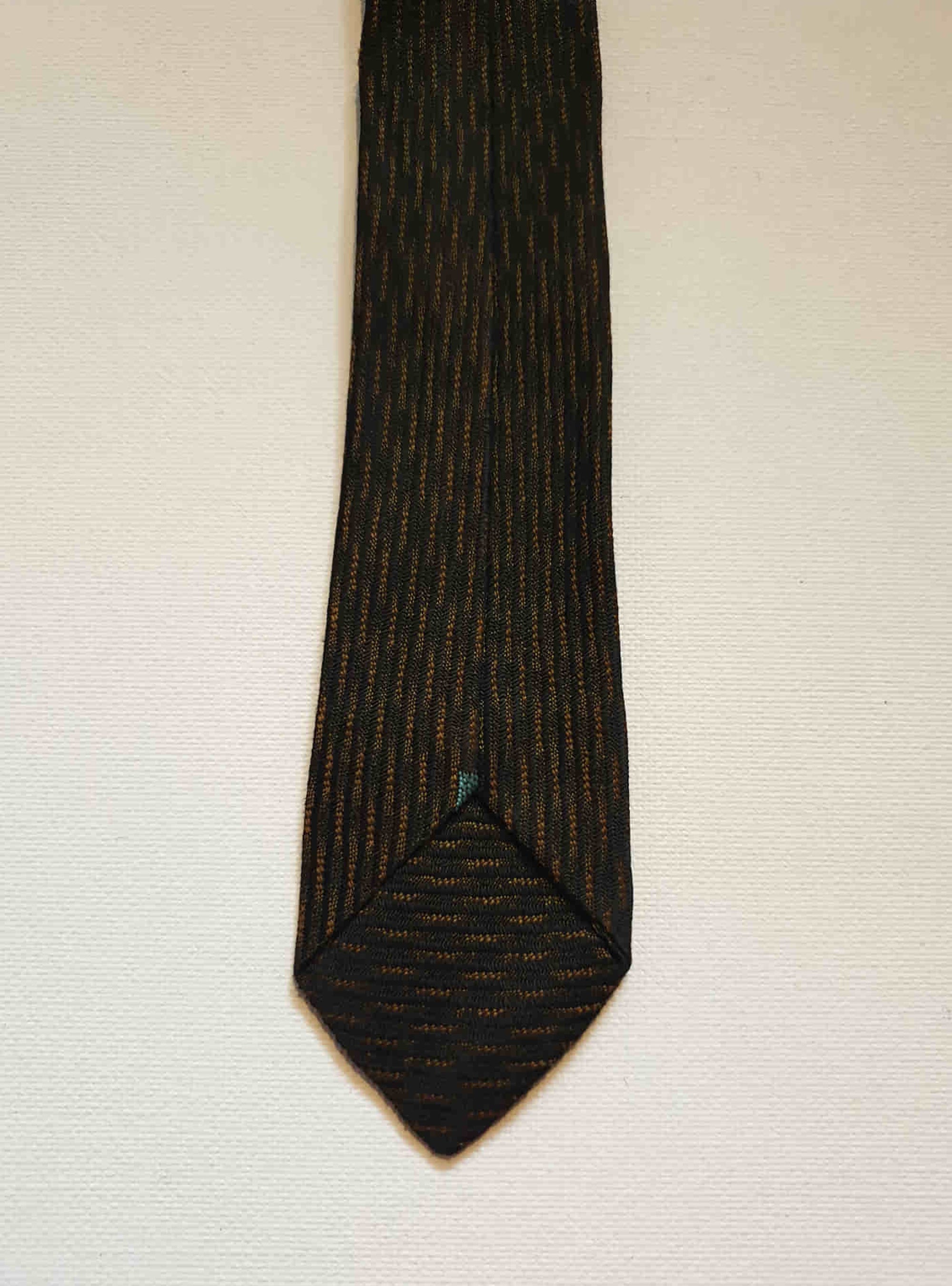 1960s vintage skinny tie - black and bronze rayon