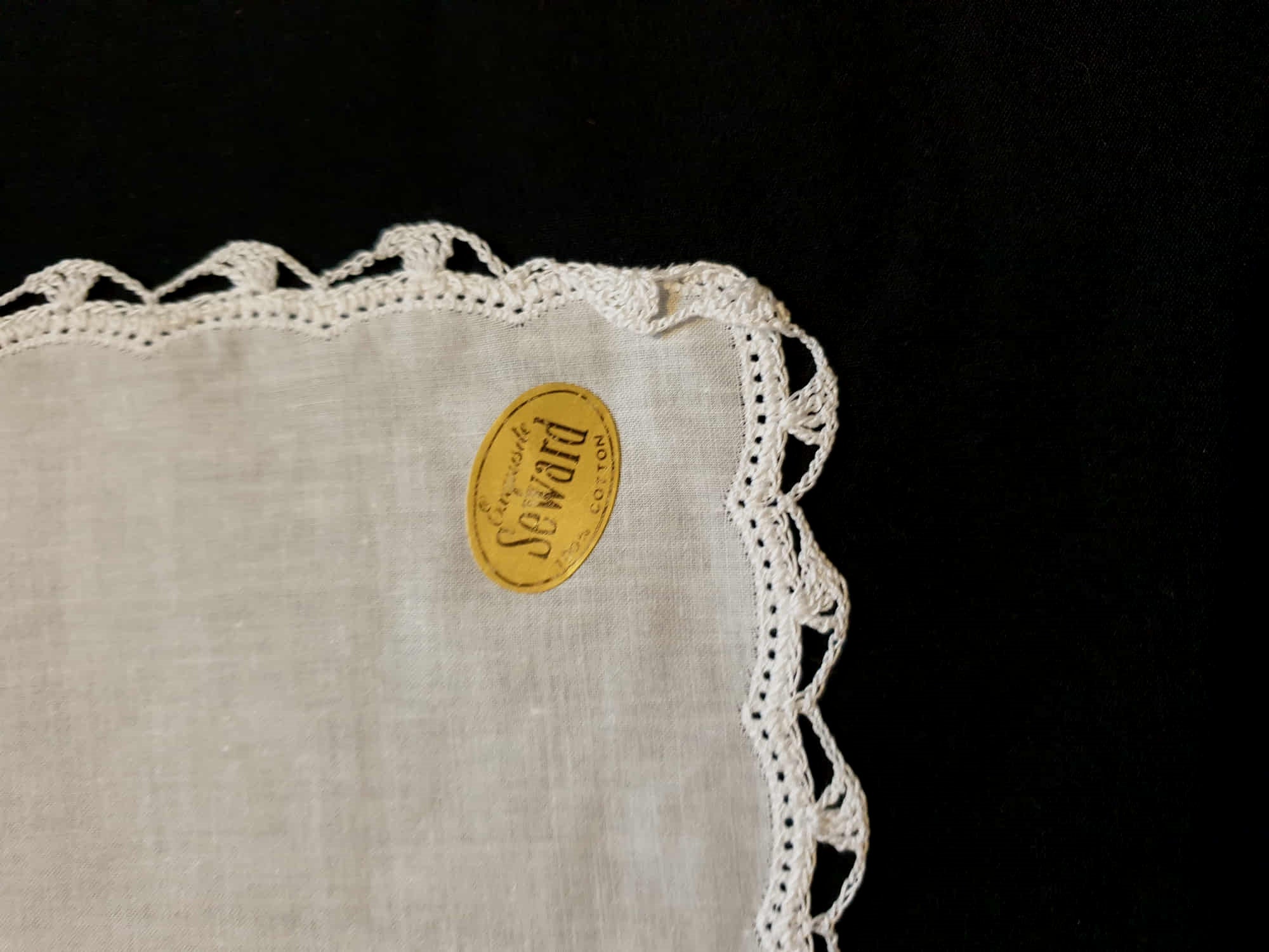 vintage handkerchief hanky white with crochet edging new old stock - seward