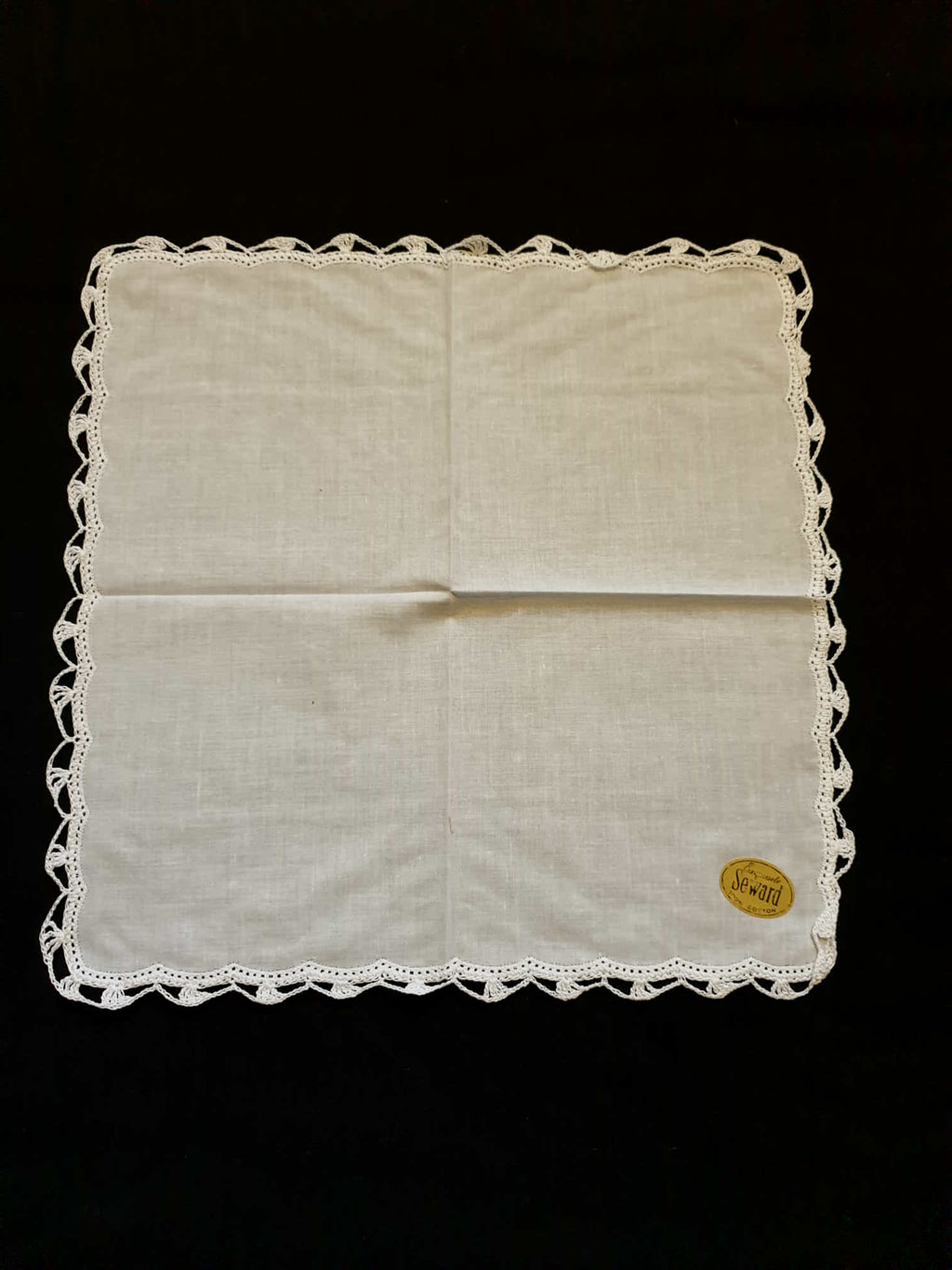 vintage handkerchief hanky white with crochet edging new old stock - seward