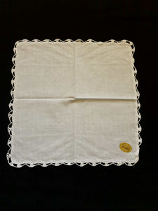 vintage handkerchief hanky white with crochet edging new old stock - seward