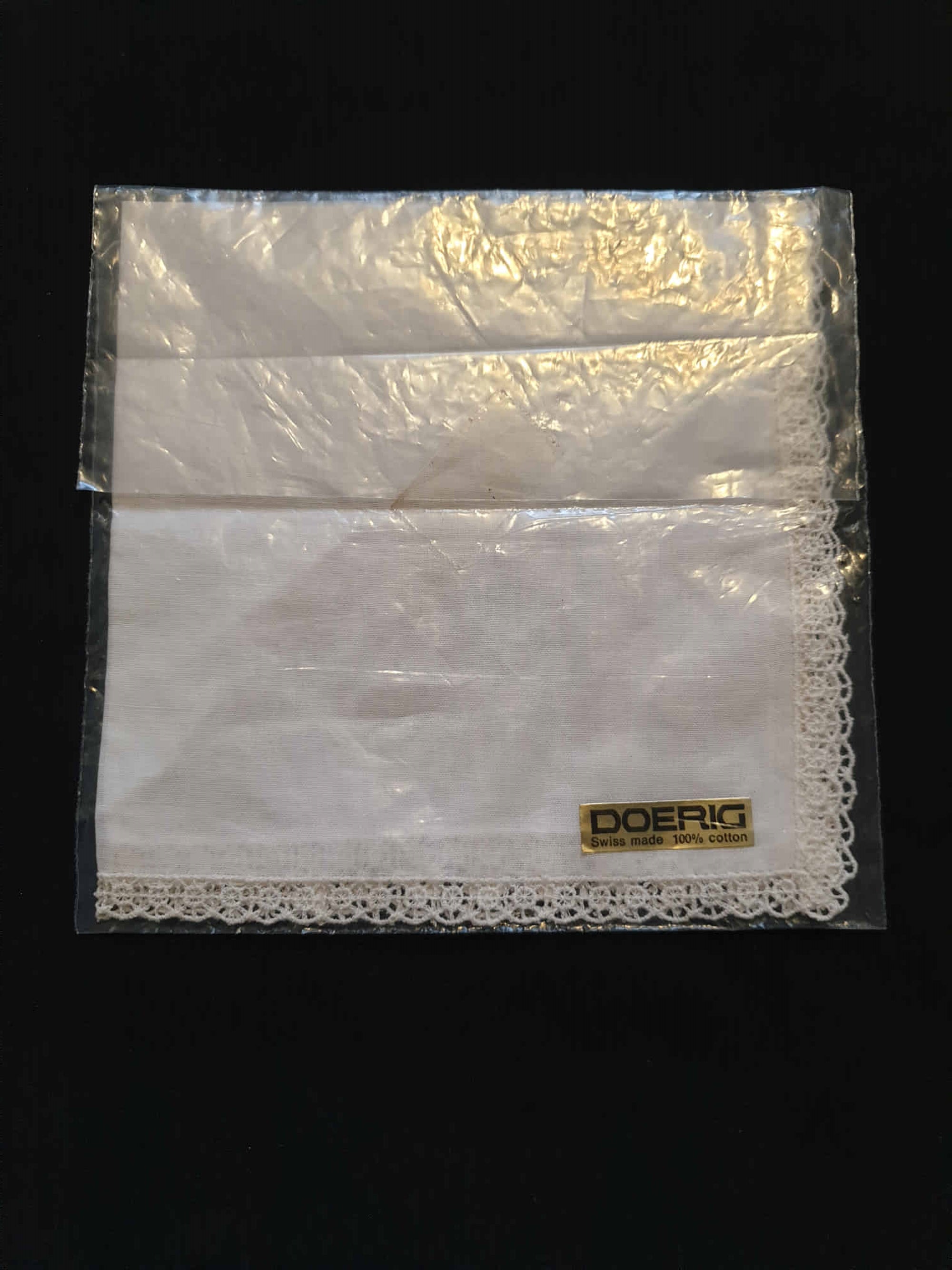 vintage cream lace edged handkerchief, hanky. Swiss made by Doerig