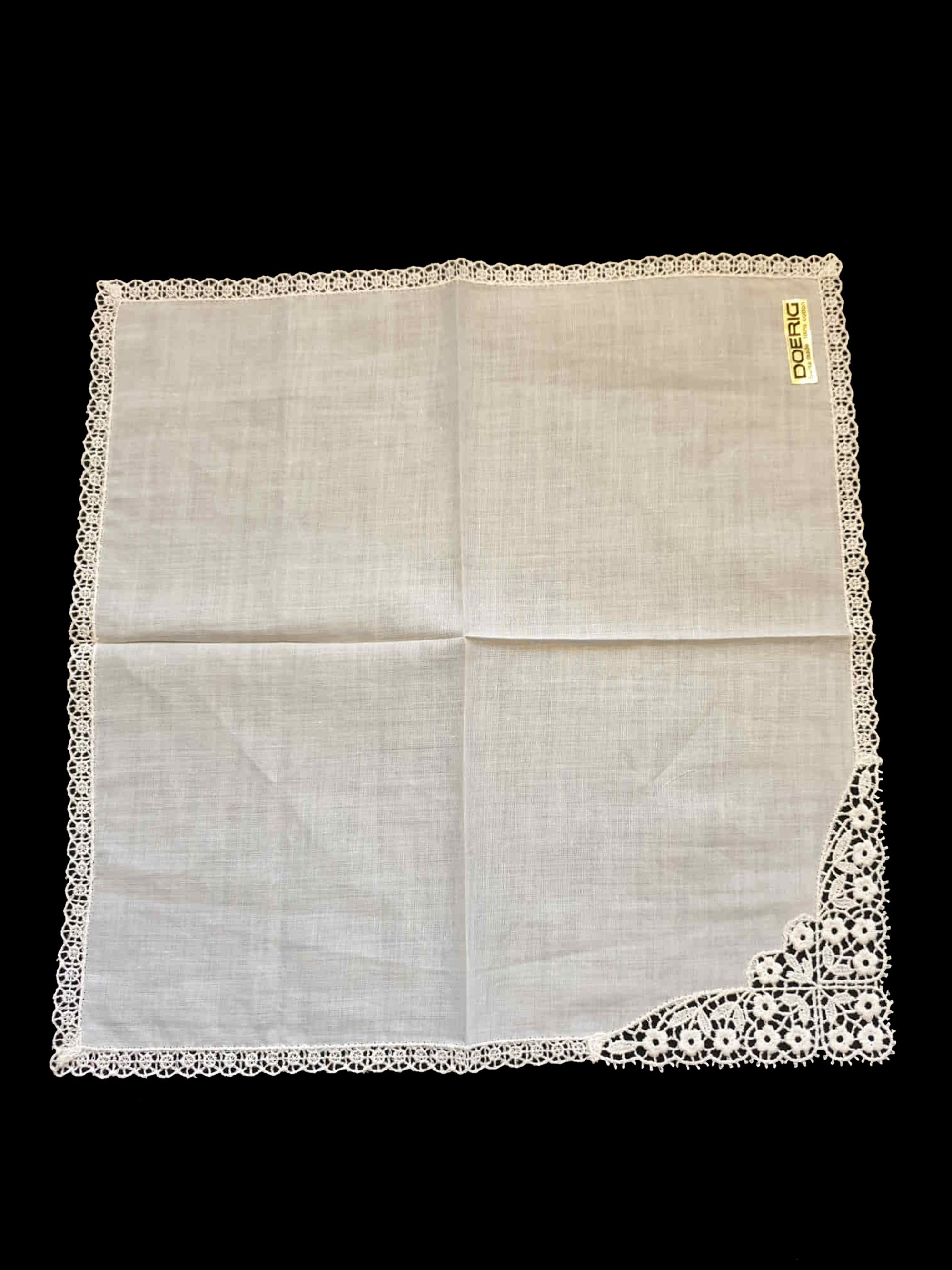 vintage cream lace edged handkerchief, hanky. Swiss made by Doerig