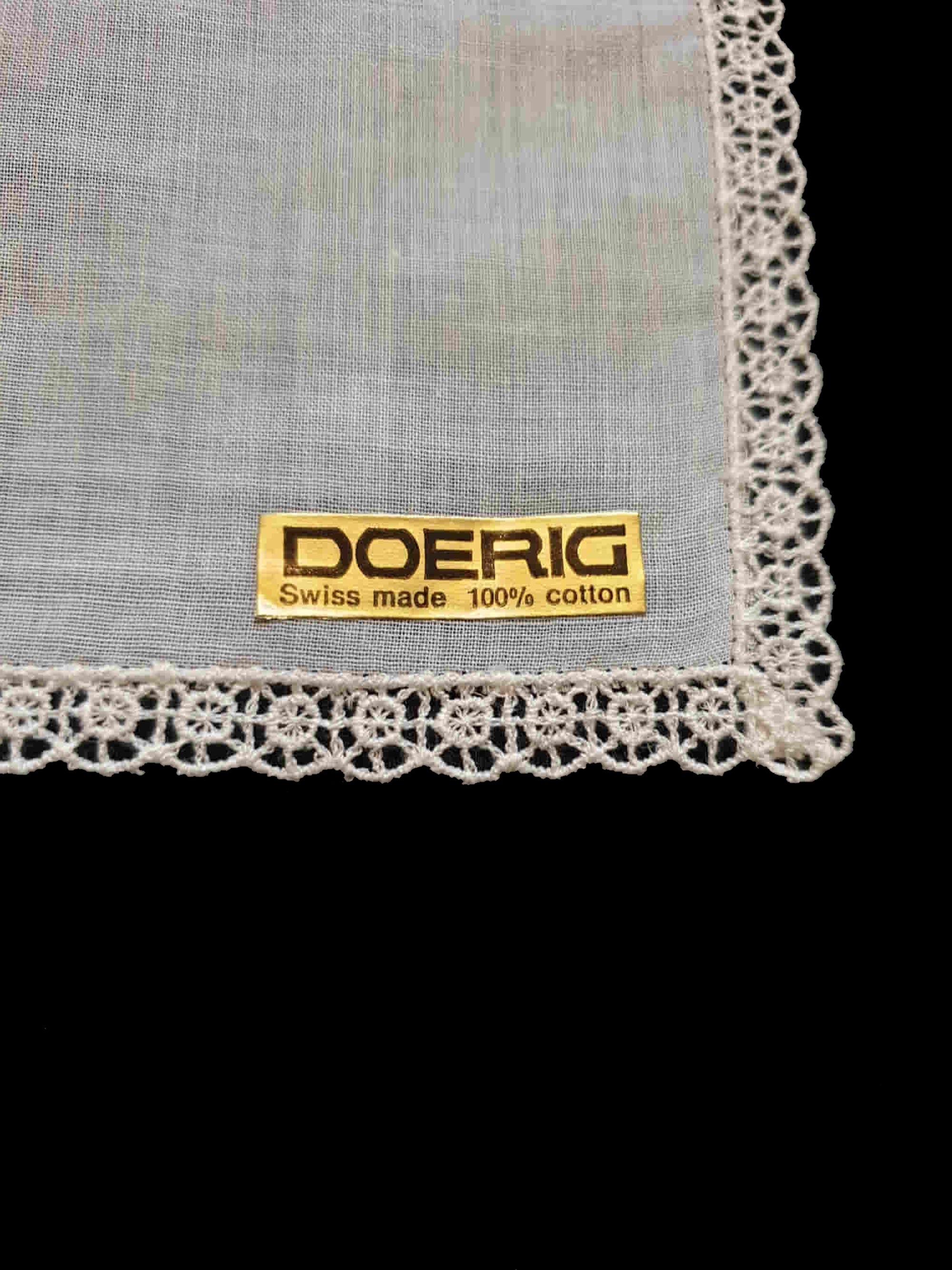 vintage cream lace edged handkerchief, hanky. Swiss made by Doerig