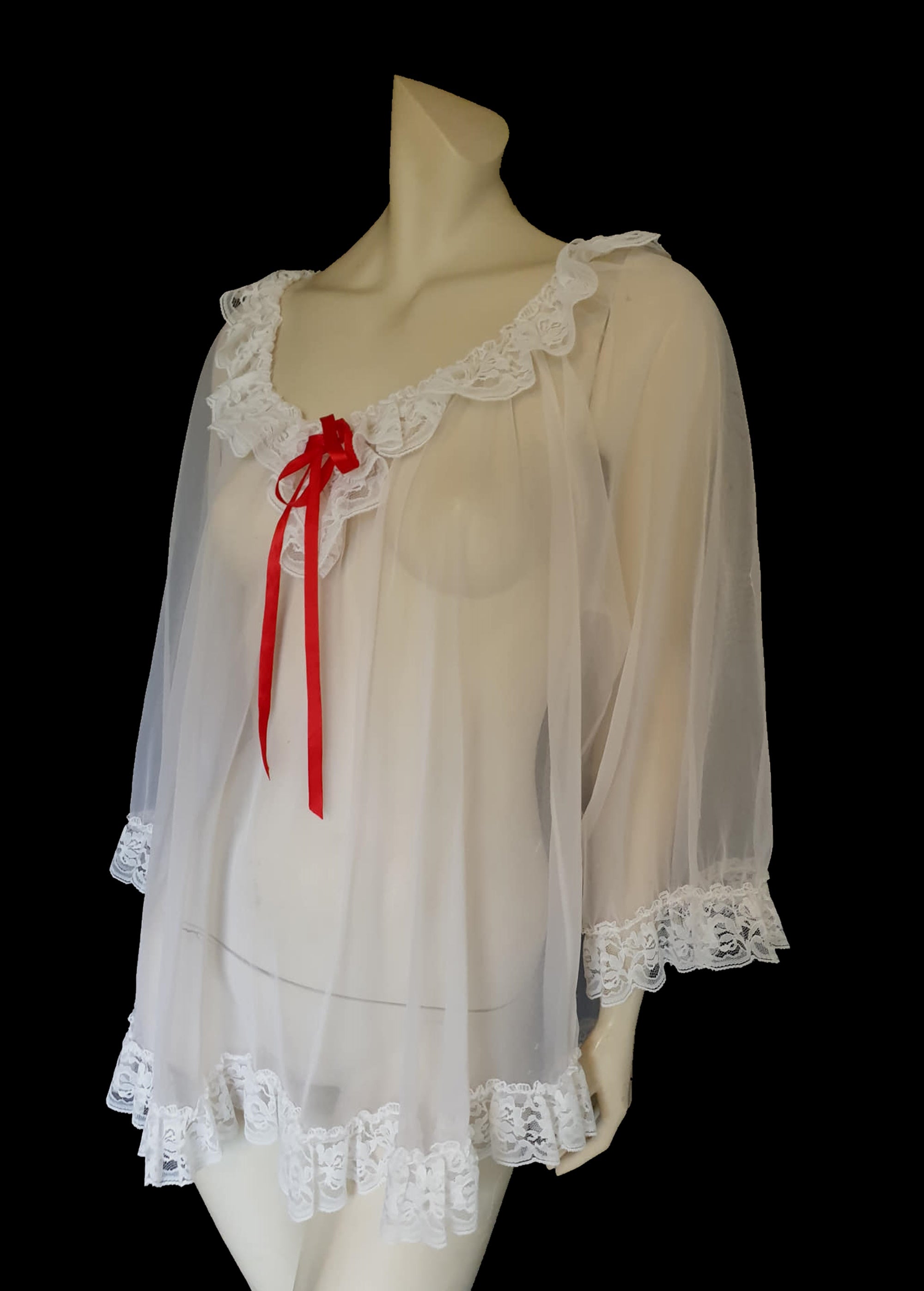 vintage sheer white babydoll negligee with long sleeves