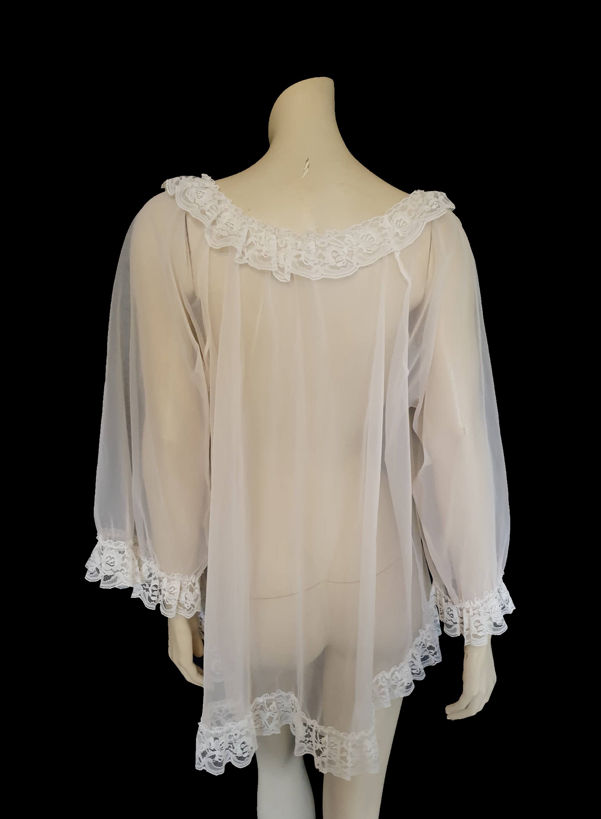 vintage sheer white babydoll negligee with long sleeves