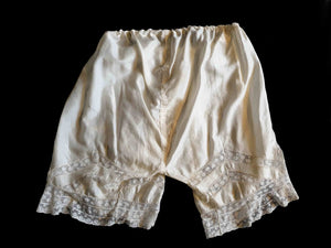 antique, edwardian cream silk knickers, underpants, with lace insertion - Large