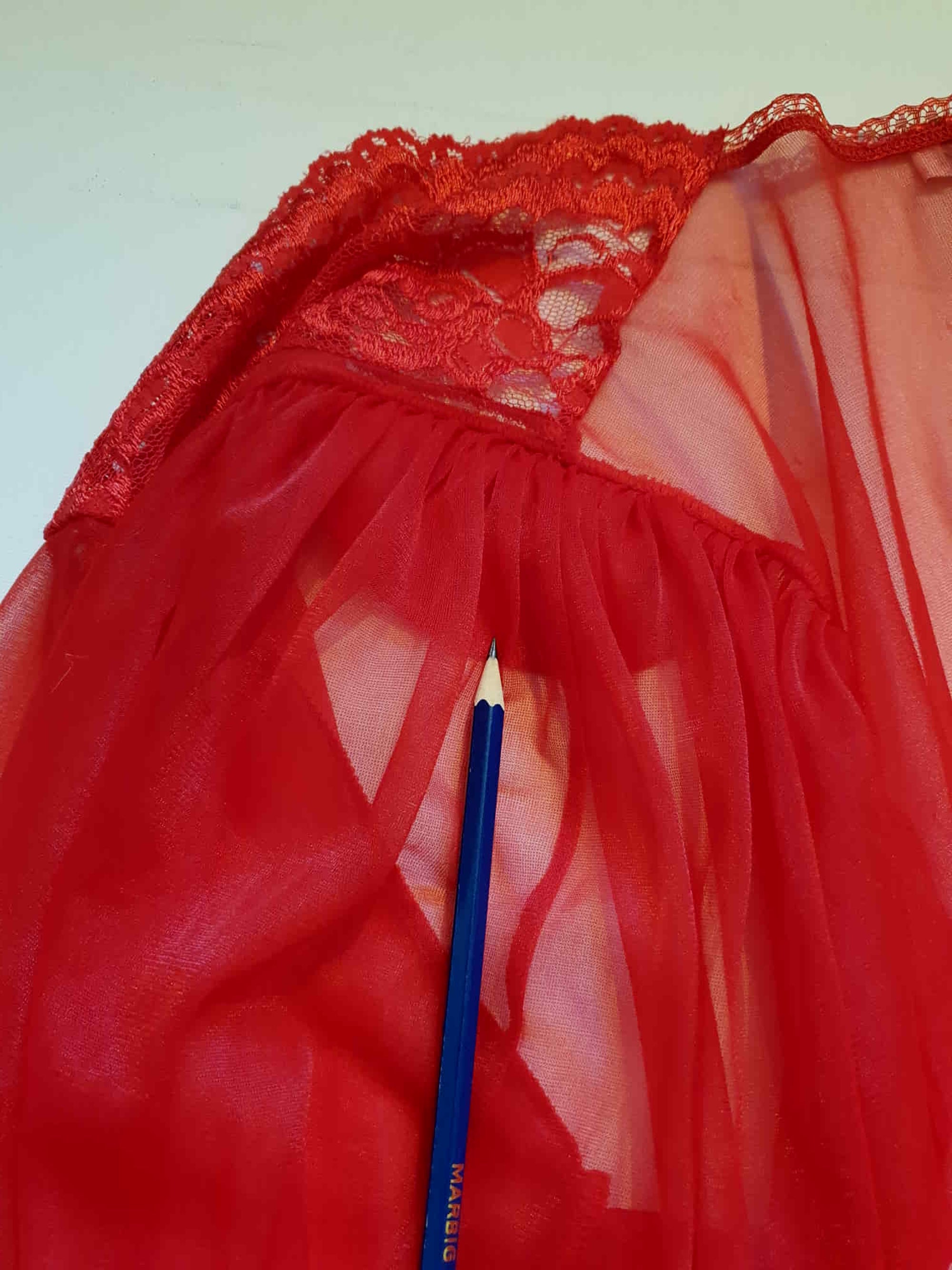 vintage sheer red mini robe with full sleeves by seductive wear - Medium