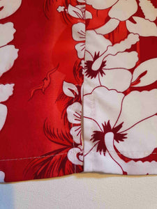 vintage1970s red hawaiian shirt with hibiscus flowers - extra large