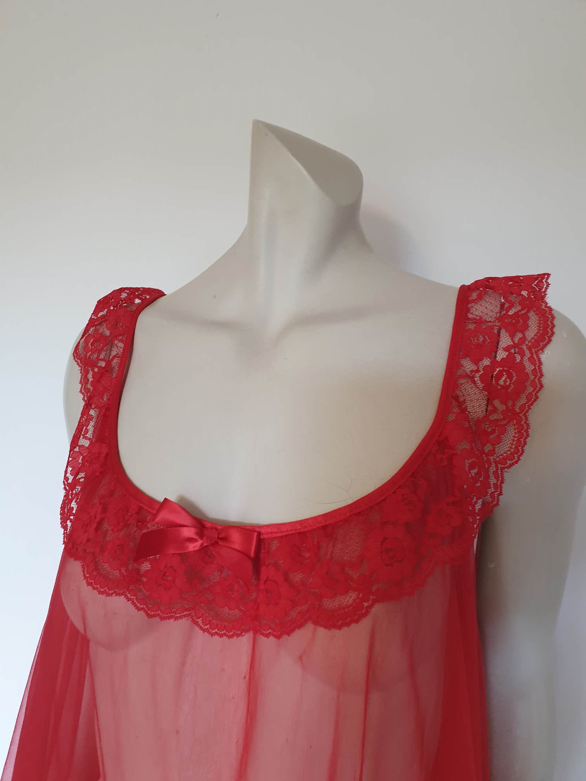 vintage sheer red lingerie - babydoll top, nightgown, sexy