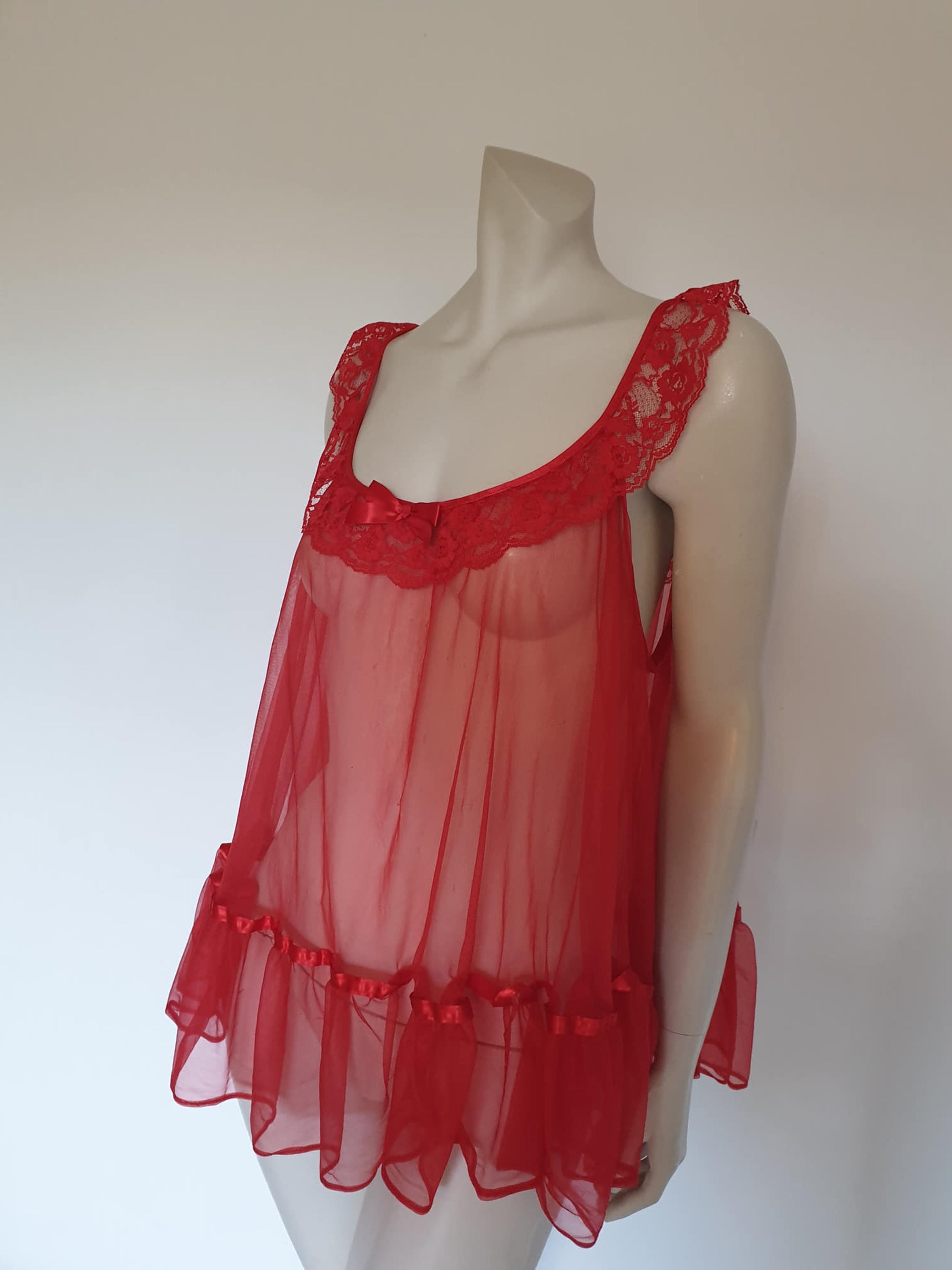 vintage sheer red lingerie - babydoll top, nightgown, sexy