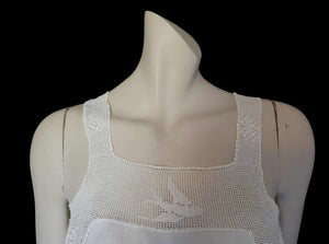 antique edwardian camisole crop top with bird design worked in filet crochet - Small