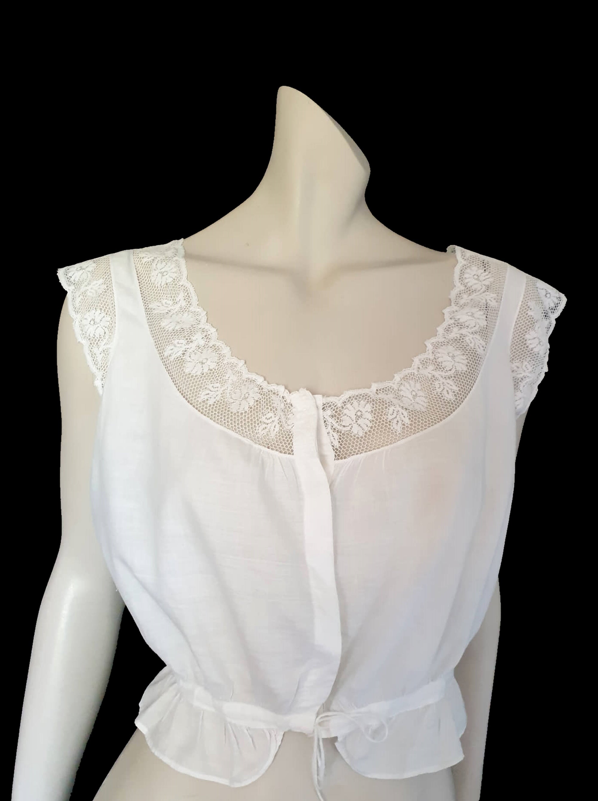 antique edwardian camisole top, corset cover. White cotton summer blouse - Medium