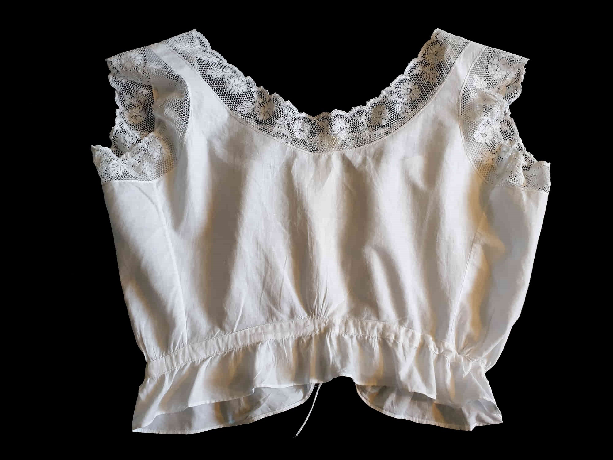 antique edwardian camisole top, corset cover. White cotton summer blouse - Medium