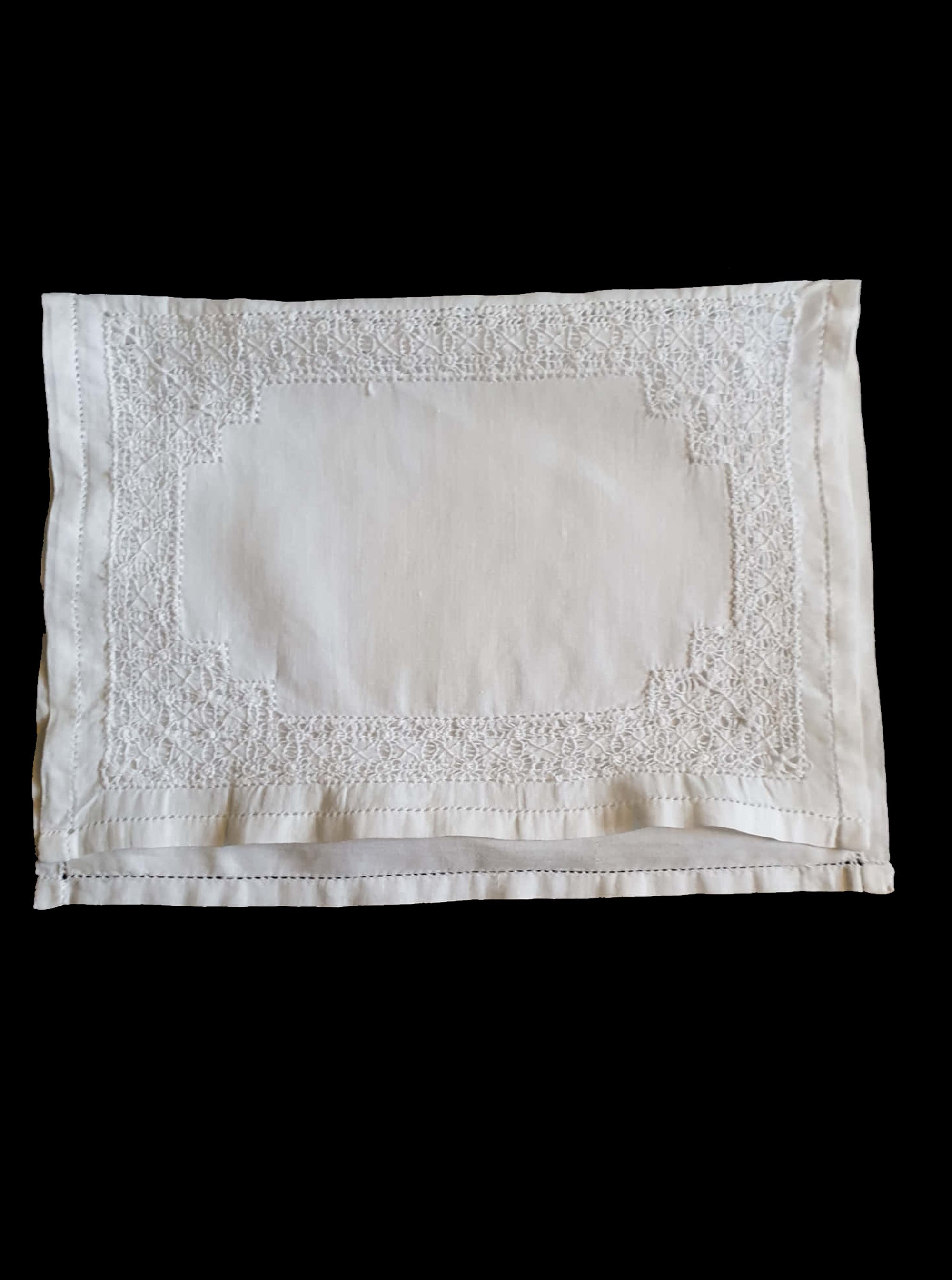 antique vintage handkerchief case or sachet with drawn thread embroidery