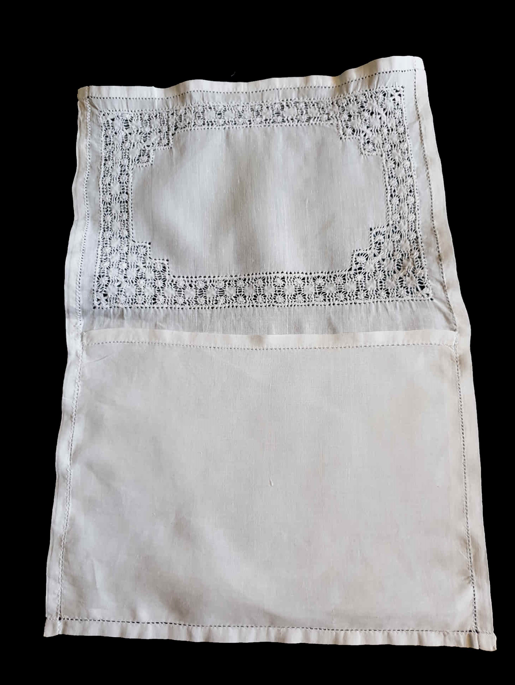 antique vintage handkerchief case or sachet with drawn thread embroidery