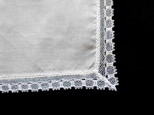 vintage white handkerchief hanky with lace edge by rosdale continentals