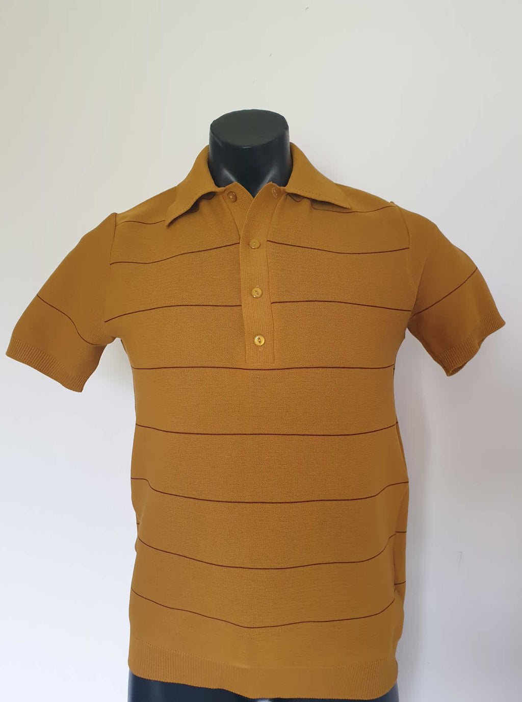 vintage 1970s mens tan bowling shirt, stretch shirt, by Rover - Medium