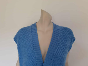 1970s 1980s vintage hand knit, wool, V neck vest with button front and drop shoulder - Large