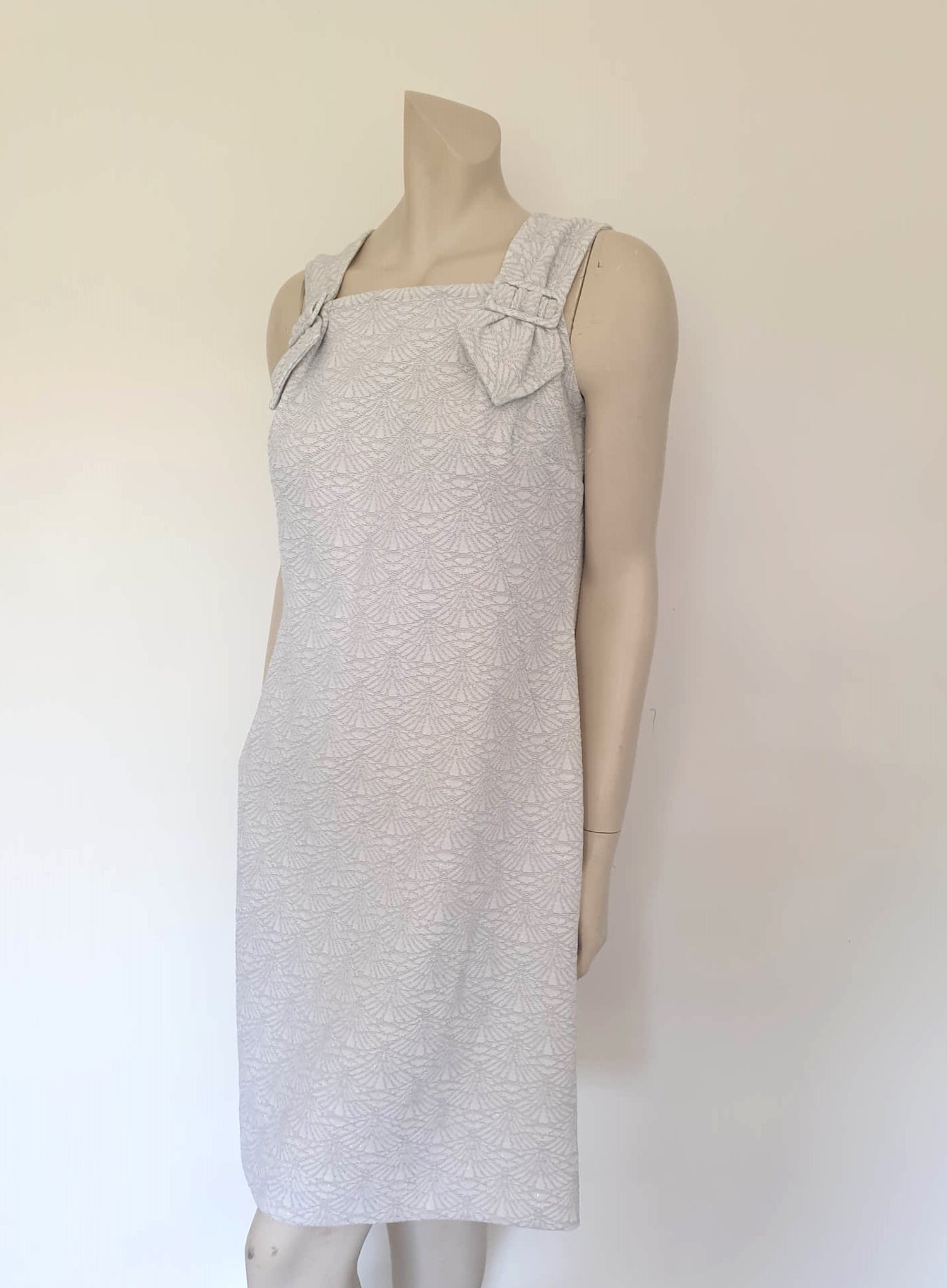 1960s grey and silver lurex dress, metallic thread, crimplene dress by char-lay of melbourne - Medium