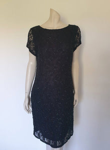 vintage black beaded lace cocktail dress - 1990s - Large