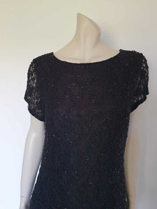 vintage black beaded lace cocktail dress - 1990s - Large