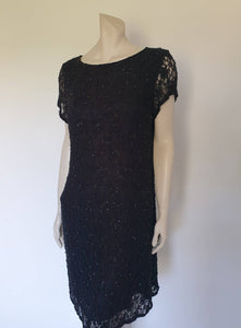 vintage black beaded lace cocktail dress - 1990s - Large