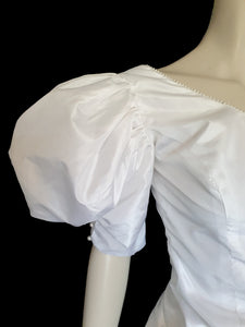 1980s white balloon sleeve wedding or prom dress by Susan Peters - Extra Small