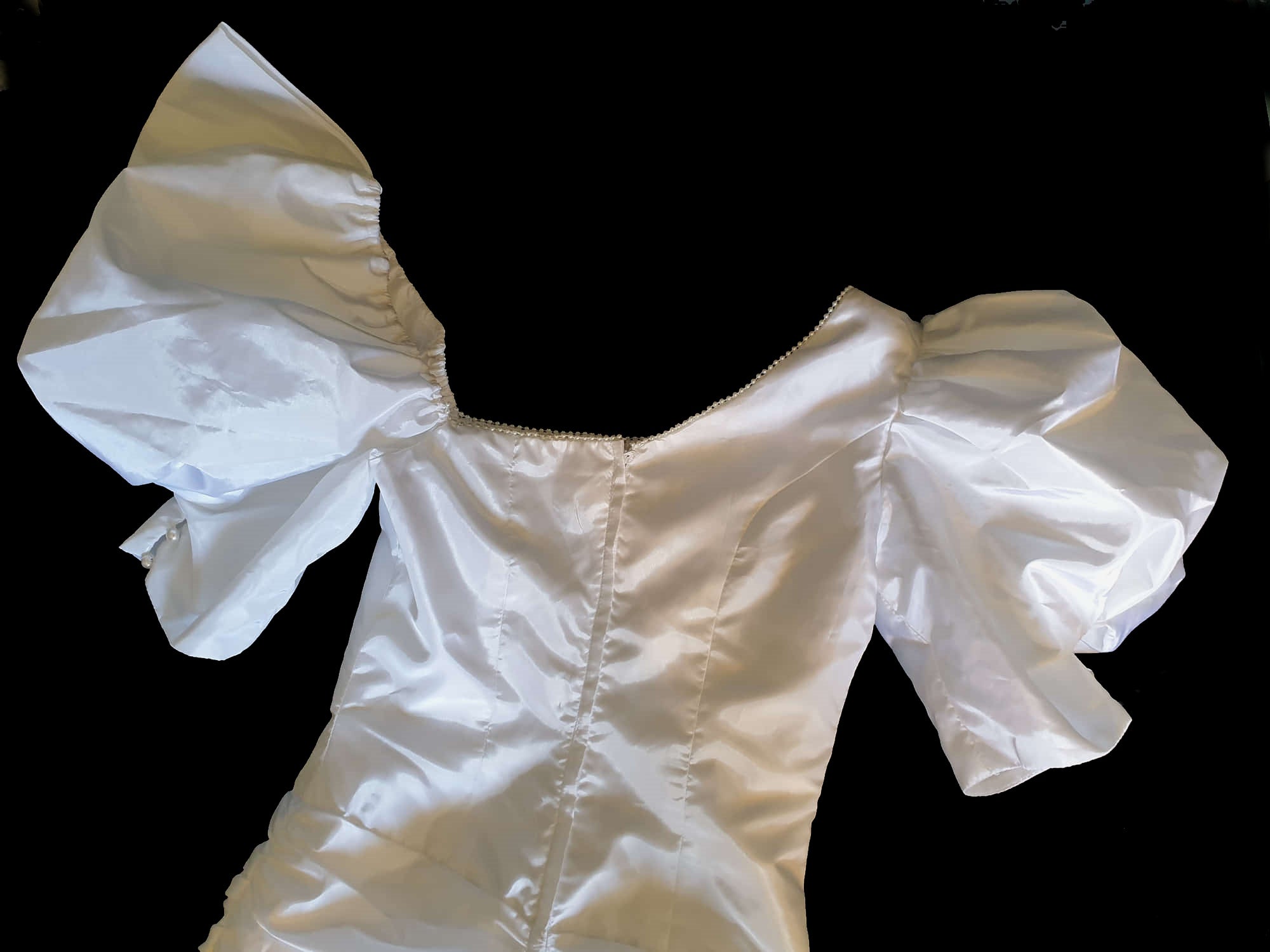 1980s white balloon sleeve wedding or prom dress by Susan Peters - Extra Small