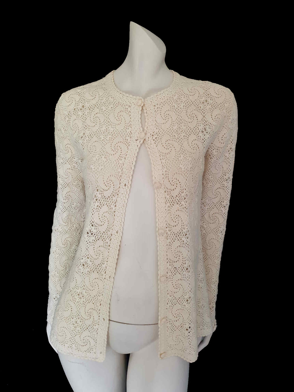 Cream crocheted Wool cardigan - M