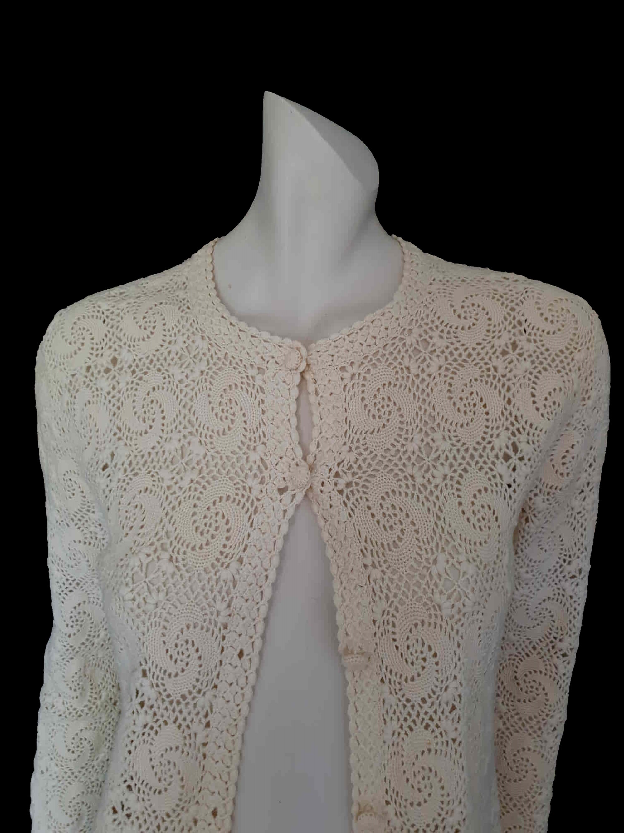 Cream crocheted Wool cardigan - M