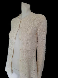 Cream crocheted Wool cardigan - M