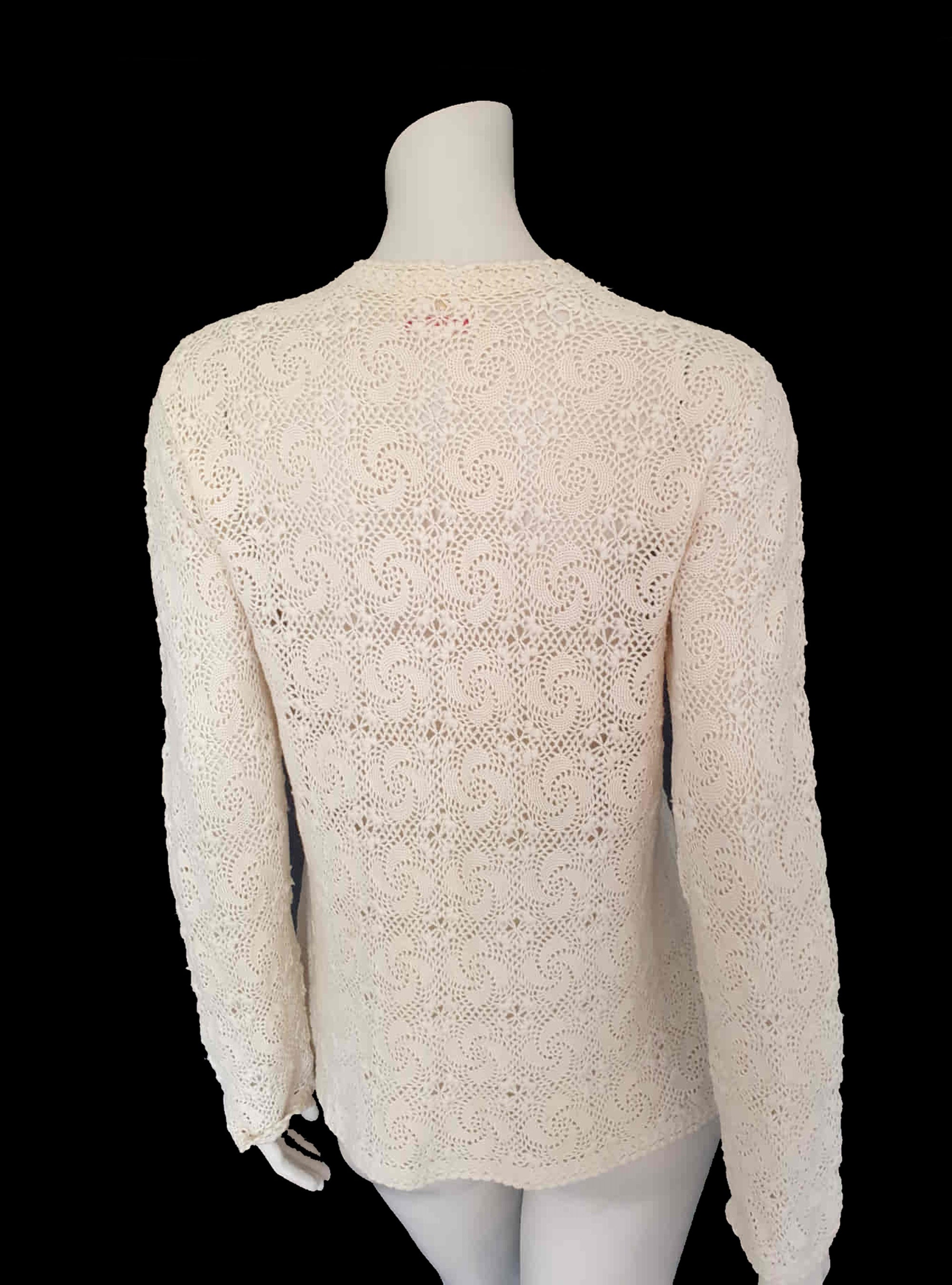 Cream crocheted Wool cardigan - M