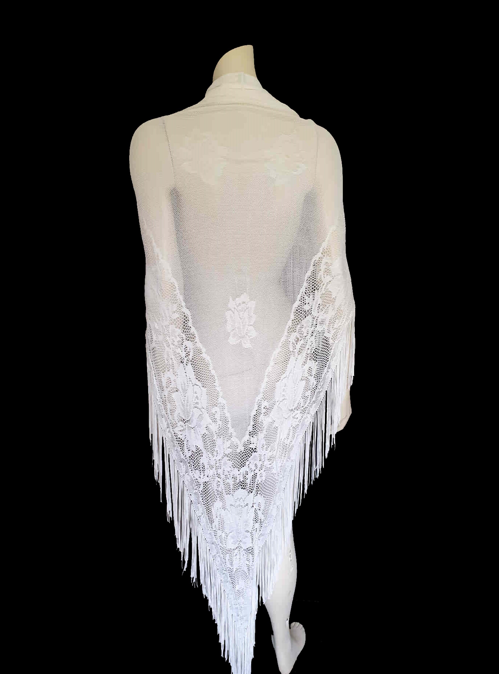 vintage lightweight white lacy triangle shawl