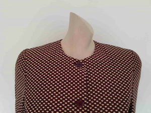 vintage early 1990s maroon brown floral spot skirt suit with pleated skirt by Fletcher Jones - Medium