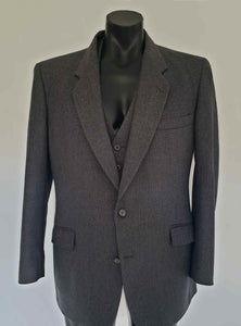 1980s vintage grey striped wool suit jacket and vest by American Tailors - Size 107R