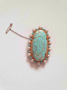 vintage turquoise and pearl brooch or pendant