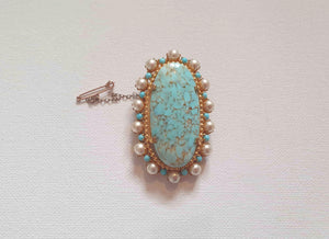 vintage turquoise and pearl brooch or pendant