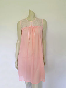 vintage 1970s pink nylon nightgown with lace yoke by St Mark - Medium