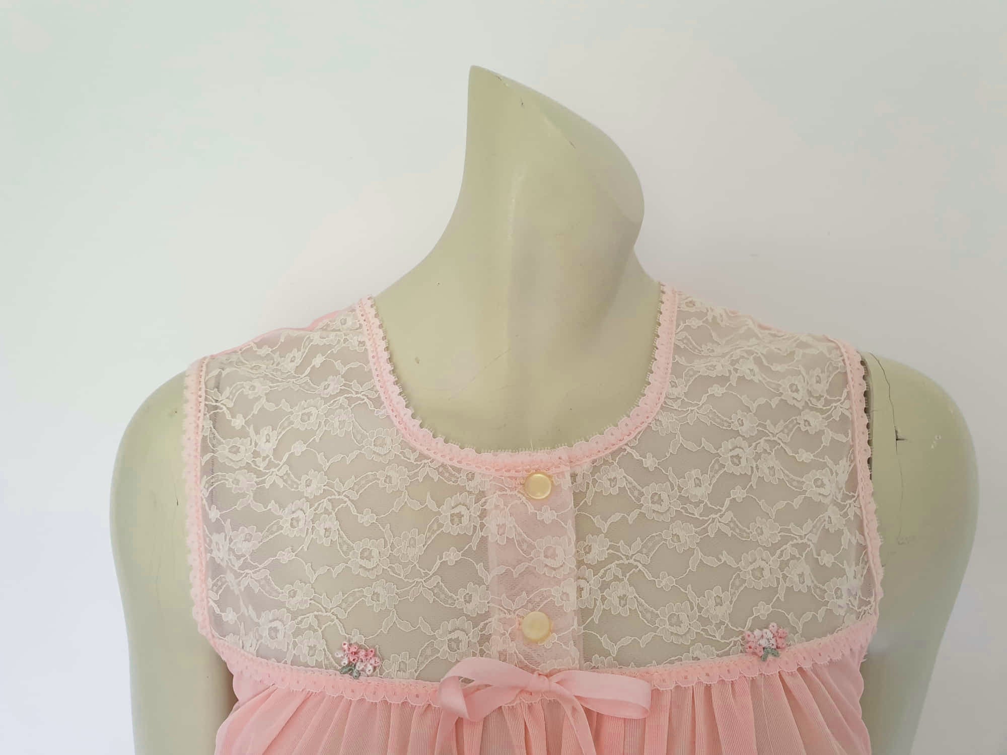 vintage 1970s pink nylon nightgown with lace yoke by St Mark - Medium