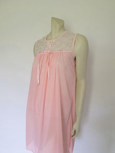 vintage 1970s pink nylon nightgown with lace yoke by St Mark - Medium