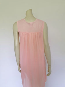 vintage 1970s pink nylon nightgown with lace yoke by St Mark - Medium